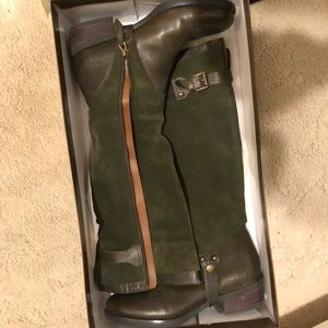 Franco Sarto leather and suede olive green boots